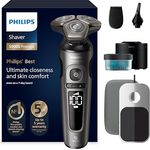PHILIPS Shaver S9000 Prestige, elektrischer Nass- und Trockenrasierer, Gold, SkinIQ Technologie, Reiseetui, Qi-Ladepad, Präzisionstrimmer, Nasenhaartrimmer und Reinigungsstation, Modell SP9882/36
