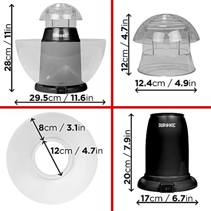 Duronic POP50 BK Popcornmaschine | Heißluft ohne Fett & Öl | 1200 Watt | inkl. Messbecher | für 50 Gramm Mais | abnehmbare Schüssel | Ölfreies Popcorn | Kalorienarm | Schwarz – Bild 4