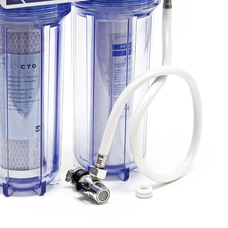Naturewater NW-PR102 2 Stufen Wasserfilter Doppelfilter, 5 µ, 26,16 mm (3/4"), Ø62 mm PP Kartusche, Filter Wandhalterung, Filterschlüssel, Sedimentfilter Aktivkohleblock, blau – Bild 8