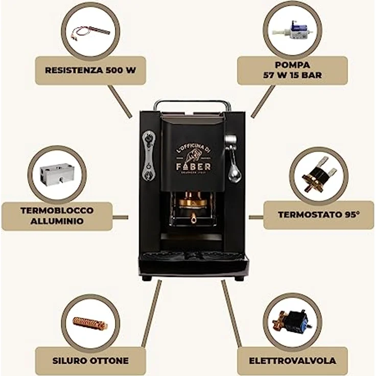 Faber Coffee Machines Pro Deluxe Espressomaschine ESE Pad 44 mm, Tassenwärmer, schnelle Aufheizung, einfache Reinigung, Chrom-Finish – Bild 7