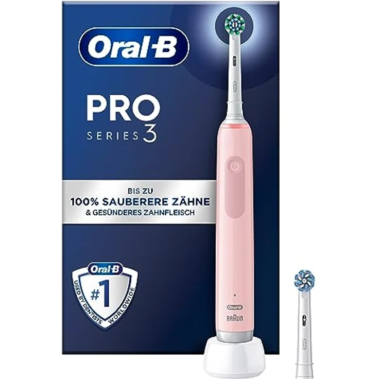 Oral-B Pro 3 3000 Cross Action Elektrische Zahnbürste/Electric Toothbrush, 2 Aufsteckbürsten, 3 Putzmodi & visueller 360° Andruckkontrolle für Zahnpflege, Designed by Braun, pink – Bild 1