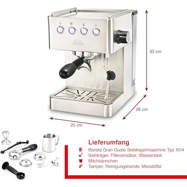 Solis Gran Gusto 58 mm Siebträger Kaffeemaschine, 15 Bar, 1,7 L Wassertank, Edelstahl – Bild 6