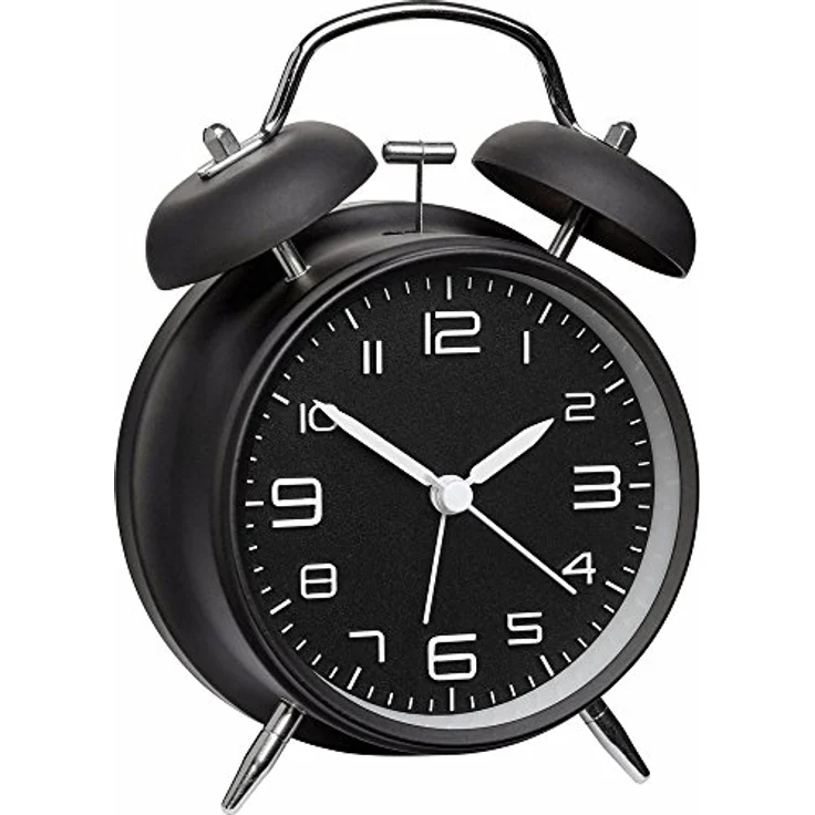TFA Dostmann Analoger Metall-Glockenwecker 60.1025, Retro-Design mit lauter Alarm, leises Uhrwerk und Hintergrundbeleuchtung, schwarz, L 117 x B 56 x H 159 mm – Bild 1