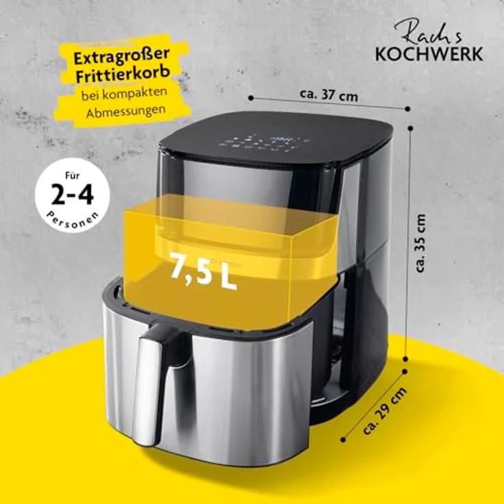 Rachs KOCHWERK Heißluftfritteuse 7,5L, Digitaler Airfryer mit Touchscreen, 10 Programme, fettarm frittieren, 2200W, Antihaftbeschichtung – Bild 5