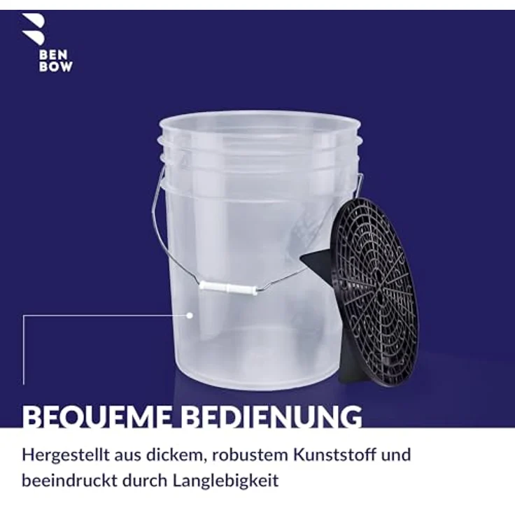 BENBOW Wascheimer mit Schmutzsieb - 20 Liter, transparent - Robust, langlebig und ideal für die professionelle Hand-Autowäsche und Werkstattanwendungen – Bild 4