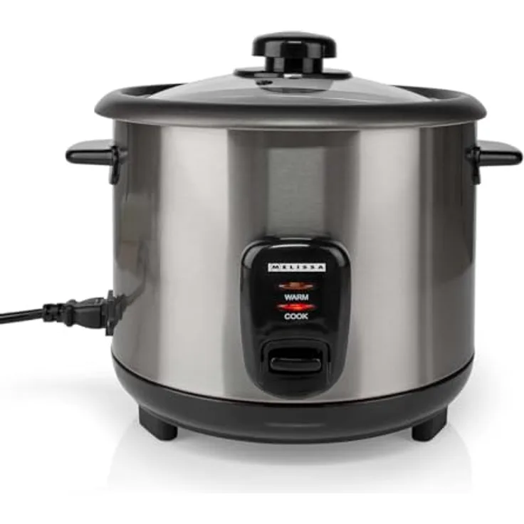 Melissa Reiskocher 1,5 L - 500 W Edelstahl, Antihaft-Innentopf, Dämpfkorb, Warmhaltefunktion, Kochtrockenschutz, inkl. Messbecher und Löffel
