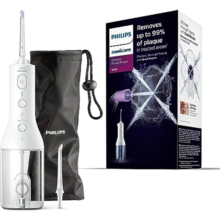 Philips Sonicare kabelloser Power Flosser 3000 Munddusche; Wasser-Flosser für Zähne, Zahnfleisch und Zahnpflege, weiß (Modell HX3826/31)