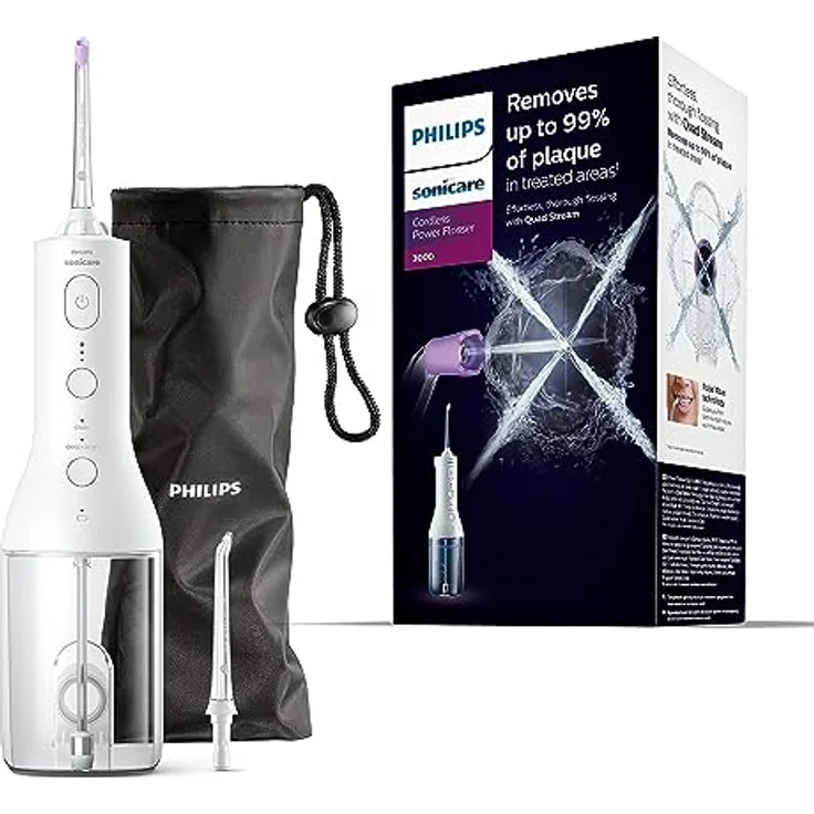 Philips Sonicare kabelloser Power Flosser 3000 Munddusche; Wasser-Flosser für Zähne, Zahnfleisch und Zahnpflege, weiß (Modell HX3826/31) – Bild 1
