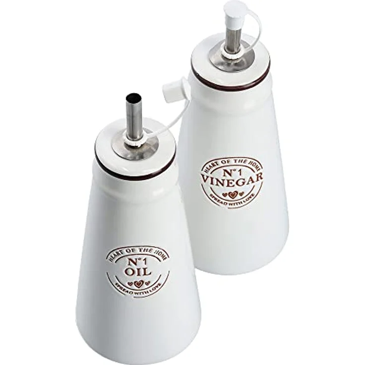 Zeller Present Menage-Set, 2-tlg. Essig- und Ölspender aus Keramik, 260 ml, weiß – Bild 4