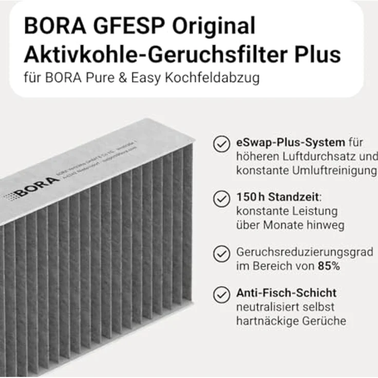 BORA GFESP Original Aktivkohlefilter-Geruchsfilter Plus, für BORA Pure & Easy Kochfeldabzug, werkzeugloser Filtertausch, 150h Standzeit, maximale Geruchsreduzierung – Bild 4