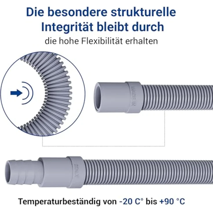 VIOKS Flexibler Abwasserschlauch Verlängerung 1,5m Ø19mm-22mm, Universal Ablaufschlauch passend für Waschmaschine und Geschirrspüler, temperaturbeständig von -20° bis +90° C – Bild 4