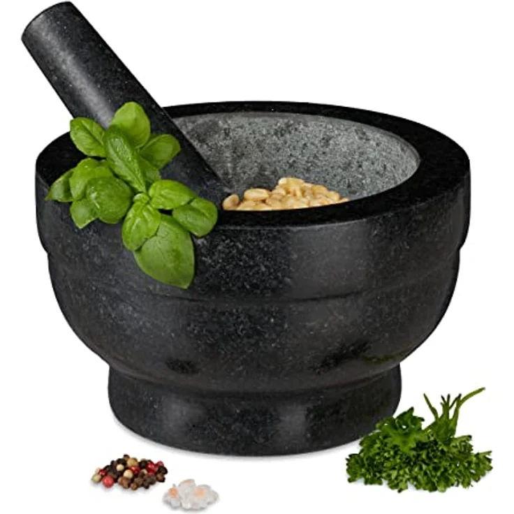 Relaxdays Mörser Granit Schwarz Höhe 12 cm – Bild 2