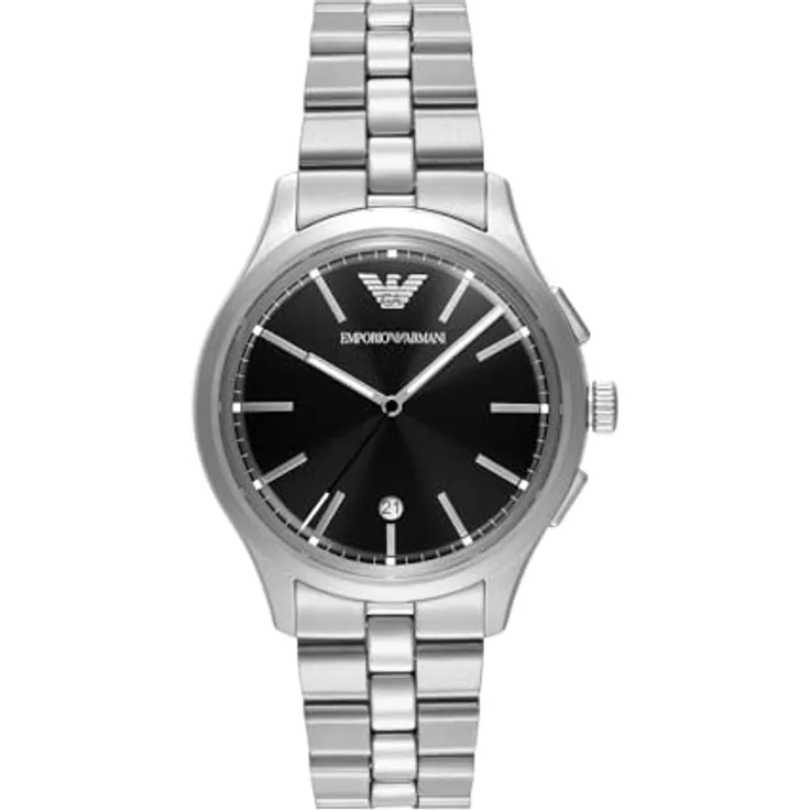 Emporio Armani Herren Chronograph, 41mm Edelstahlgehäuse mit schwarzem Sunray-Zifferblatt und 3 Unterziffern, Wasserbeständig bis 50m, Edelstahl- oder Lederarmband