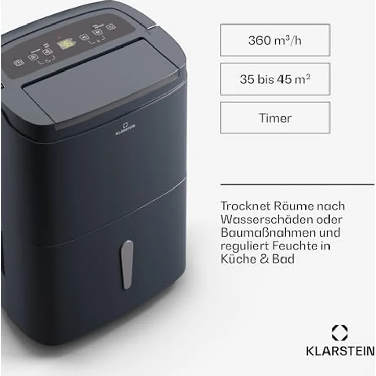 Klarstein Luftentfeuchter Elektrisch bis 45m2, Smart Luftentfeuchter für Wohnung, Bad & Keller, Luft-Entfeuchter Leise, Elektrischer Dehumidifier mit WLAN IoT App, Bautrockner mit 40 L Kapazität – Bild 4