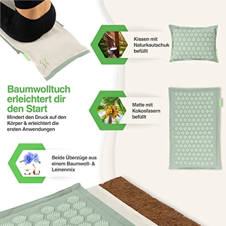 BACKLAxx® Akupressurmatte "Original" aus Halbleinen und Naturmaterialien, 10.272 Spitzen, grün – Bild 3