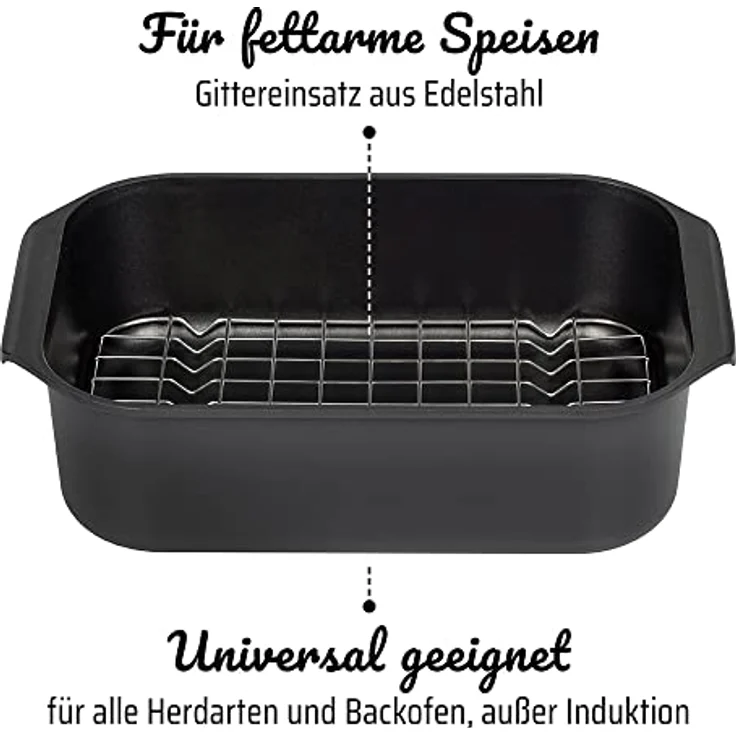 GSW Rechteckbräter Gourmet mit Aroma-Glasdeckel und Grilleinsatz, Aluguss, ø ca. 40 x 26 x H 11cm – Bild 5