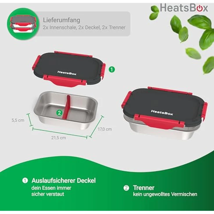 Faitron Lunchbox Inner Dish 2er Set für Heatsbox, Edelstahl, 925 ml, bis zu 200°C, spülmaschinenfest – Bild 2