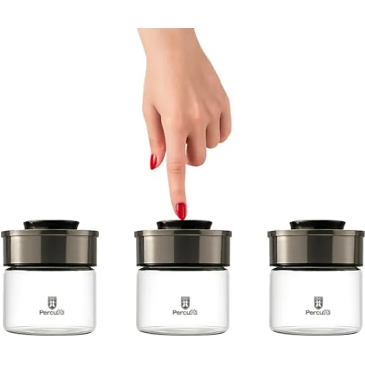 BURI Vorratsglas Vakuumglas 3er Set, 450ml, luftdicht, mottensicher, stappelbar, spülmaschinenfest mit Edelstahl Deckel und Easy Click Mechanismus – Bild 1