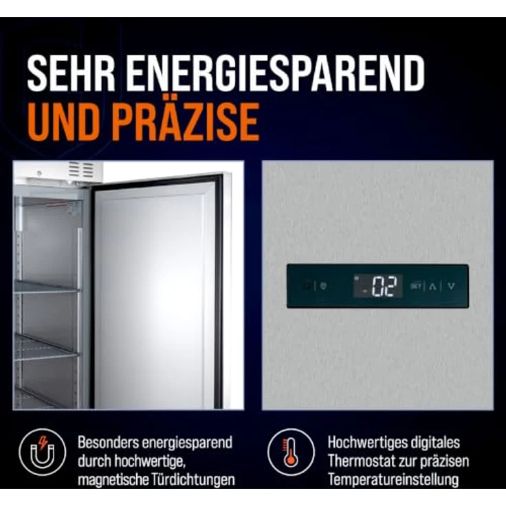 GastroHero Kühlschrank ECO 650 GN 2/1, 605 Liter Volumen, Edelstahl, abschließbar, 3 höhenverstellbare Böden, Touchscreen-Steuerung, Energieklasse A – Bild 6
