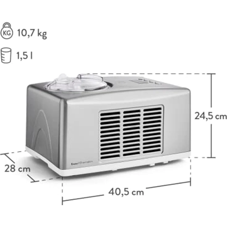 Springlane Eismaschine mit Kompressor Emma, inkl. Rezeptheft, 1,5 l, 150 W, Silber + Zusatzbehälter Edelstahl – Bild 4