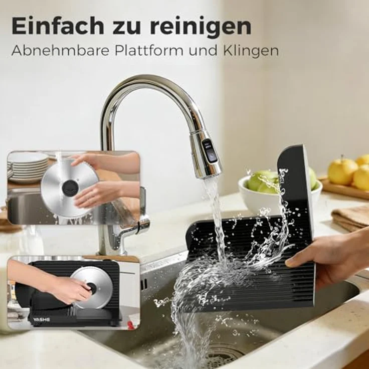 YASHE Faltbarer Elektrischer Allesschneider, 180W Brotschneidemaschine mit 17 cm Edelstahlklinge und einstellbarer Schnittdicke 0–15 mm, kompakt und in Schwarz – Bild 5