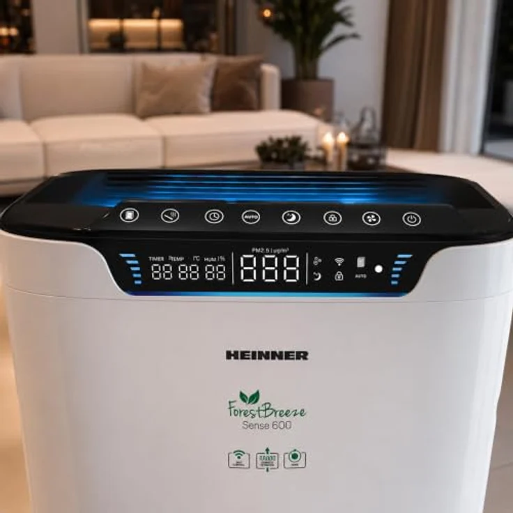 Heinner HPA-600WIFI Luftreiniger, CADR 600 m³/h, für Räume bis 72 m², Touch-Bedienung, WLAN-Steuerung, HEPA-H11-Filter, Weiß – Bild 7