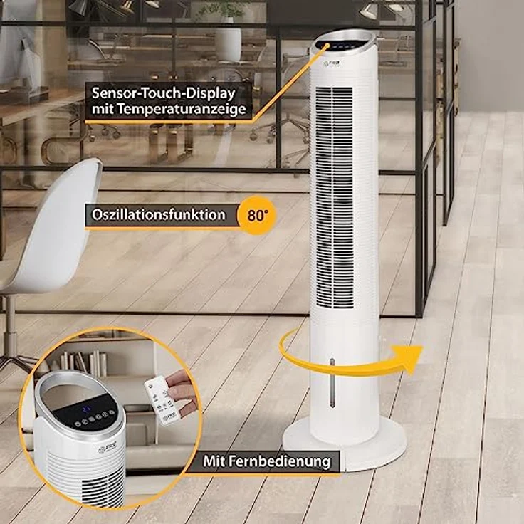 TZS First Austria Turmventilator B, 102 cm mit Wasserkühlung & Fernbedienung, 80° Oszillation, 3 Geschwindigkeitsstufen, Timer-Funktion, weiß – Bild 4