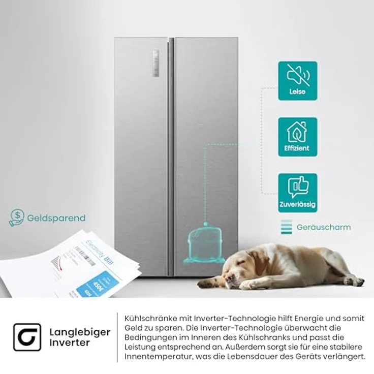 Hisense RS3P558NEIE, Side-by-Side Kühl-/Gefrierkombination, 544 Liter, NoFrost Plus, Silber, 197 l Gefriervolumen, LED-Innenbeleuchtung – Bild 8