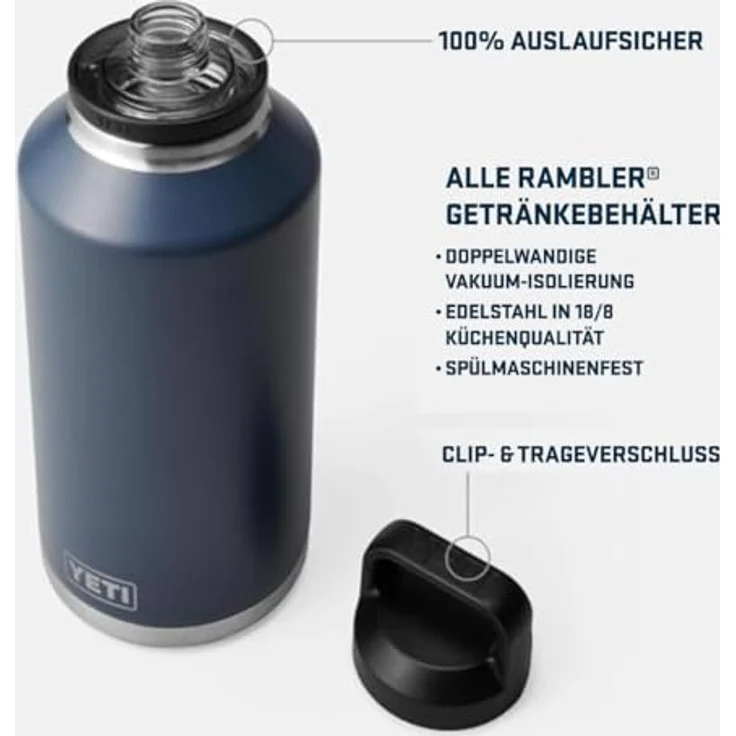 YETI Rambler Flasche mit Chug-Verschluss, 64 oz (1,9 L), auslaufsicher, doppelwandige Vakuumisolierung, Edelstahl, schwarz – Bild 4