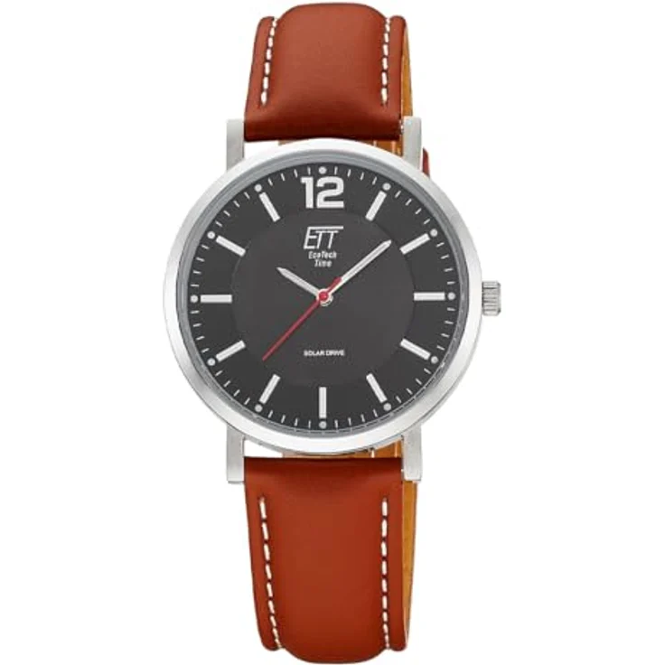 ETT Eco Tech Time Solar Herren Uhr Analog, Edelstahlgehäuse, braunes Zifferblatt, wasserdicht bis 5 Bar, umweltfreundlich – Bild 1