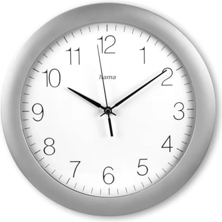 Hama Funkwanduhr Teneriffa Silber (DCF Funkuhr, Ø 30cm, extra große Zeitanzeige, analoge Wanduhr, inkl. Batterie) – Bild 1