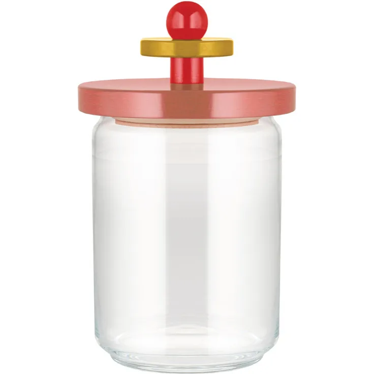 Alessi Twergi - Vorratsglas mit Holzdeckel 100 cl, Rosa, Sottsass Collection, aus Glas und Buchenholz, handwerklich hochwertiges Design
