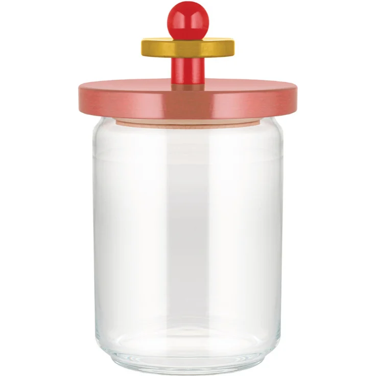 Alessi Twergi - Vorratsglas mit Holzdeckel 100 cl, Rosa, Sottsass Collection, aus Glas und Buchenholz, handwerklich hochwertiges Design