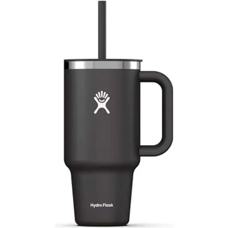 Hydro Flask - Travel Tumbler - Thermobecher 946 ml (32 Oz) mit verschließbarem Press-In-Strohhalmdeckel - Edelstahl - Doppelwandige Vakuumisolierung - Spritzwassergeschützter Deckel - Black