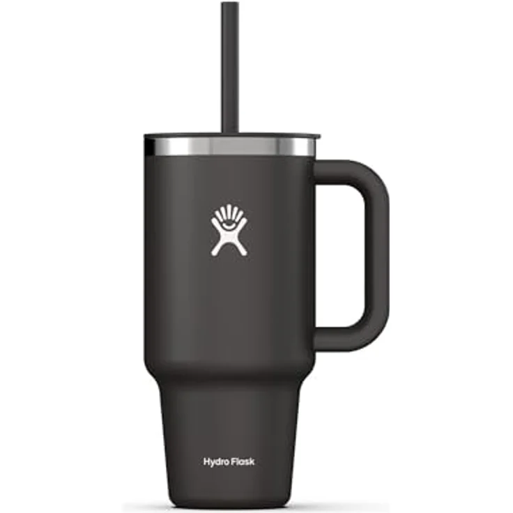 Hydro Flask - Travel Tumbler - Thermobecher 946 ml (32 Oz) mit verschließbarem Press-In-Strohhalmdeckel - Edelstahl - Doppelwandige Vakuumisolierung - Spritzwassergeschützter Deckel - Black – Bild 1