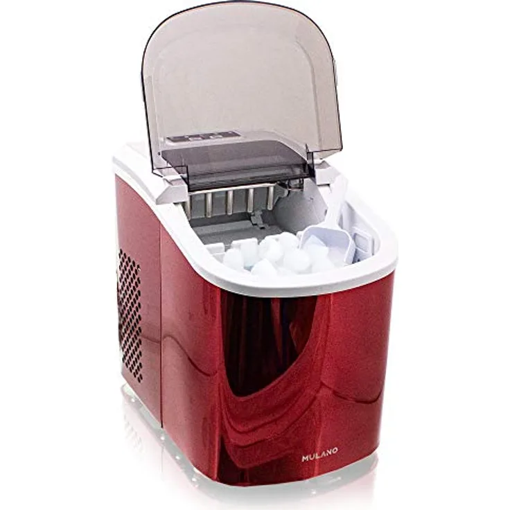 Mulano Eiswürfelmaschine Edelstahl Eiswürfelbereiter Ice Maker Icemaker (Rot)