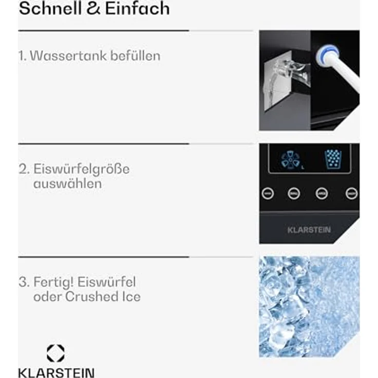 Klarstein Eiswürfelmaschine für Zuhause Camping Gastro, Schnelle Mini-Eiswürfelmaschine Klein, Profi Eismaschine für Crushed Eis, Große & Kleine Eiswürfel, 1,8L Wassertank, 15kg Eis in 24h – Bild 3