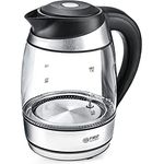 TZS First Austria Edelstahl Glaswasserkocher 1,8L, 2200W, Temperatureinstellung 40 Grad, Wasserkocher, Farbwechsel, LED Beleuchtung-Farbe je nach Temperaturwahl, schwarz