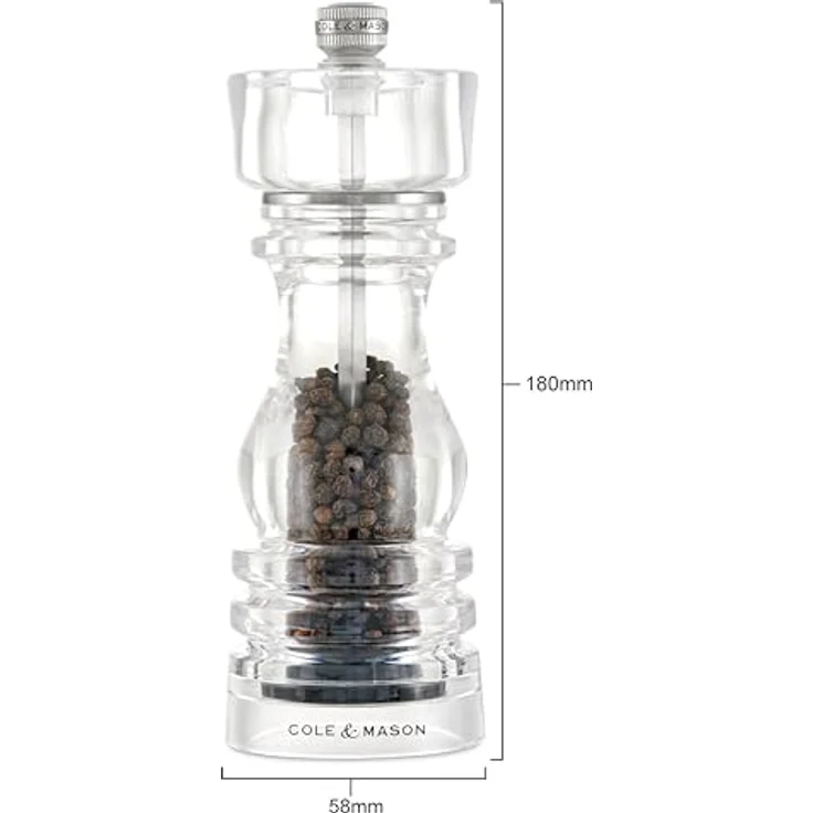 Cole & Mason London Acryl-Pfeffermühle, Precision+ Carbon-Mechanismus, 180 mm mit verstellbarem Mahlgrad – Bild 3