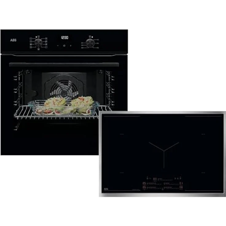 AEG Set Backofen BP1100B + Induktionskochfeld OIK85M00XB, 9 Backofenfunktionen, MaxiKlasse mit extra großem Garraum, Aquareinigungsfunktion, 80 cm Breite, Hob²Hood-Funktion – Bild 1