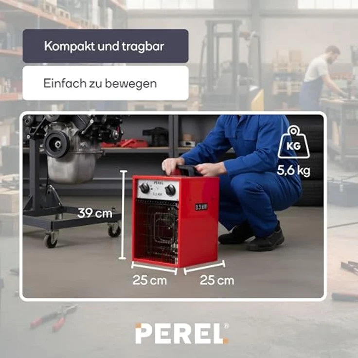 Perel Heizlüfter 3300W, elektrisch mit 2 Heizstufen, Thermostat, Kühlfunktion und Überhitzungsschutz, IP24 – Bild 2