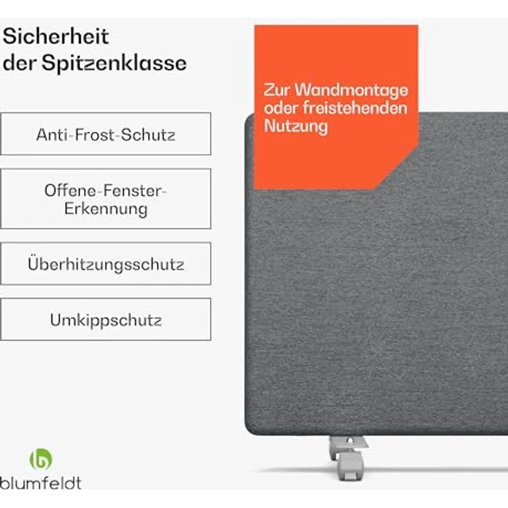 blumfeldt ThermaTouch Konvektor Heizung - 2.000W Elektroheizung, Präziser Thermostat, 24h-Timer, IP24, Überhitzungsschutz, Grau – Bild 5