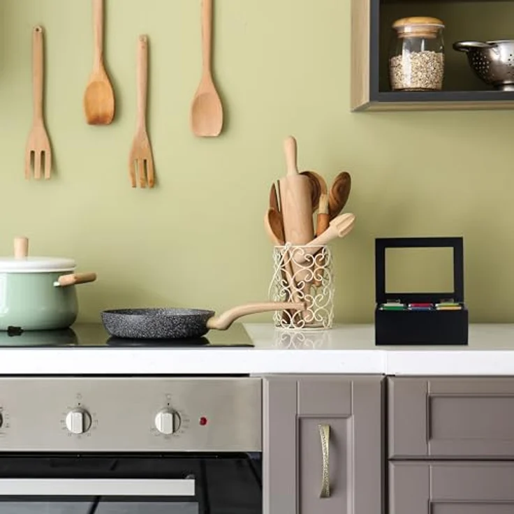 relaxdays Teebox schwarze Teebox aus Bambus, 6 Fächer für Teebeutel, staubgeschützt mit transparentem Fenster – Bild 6