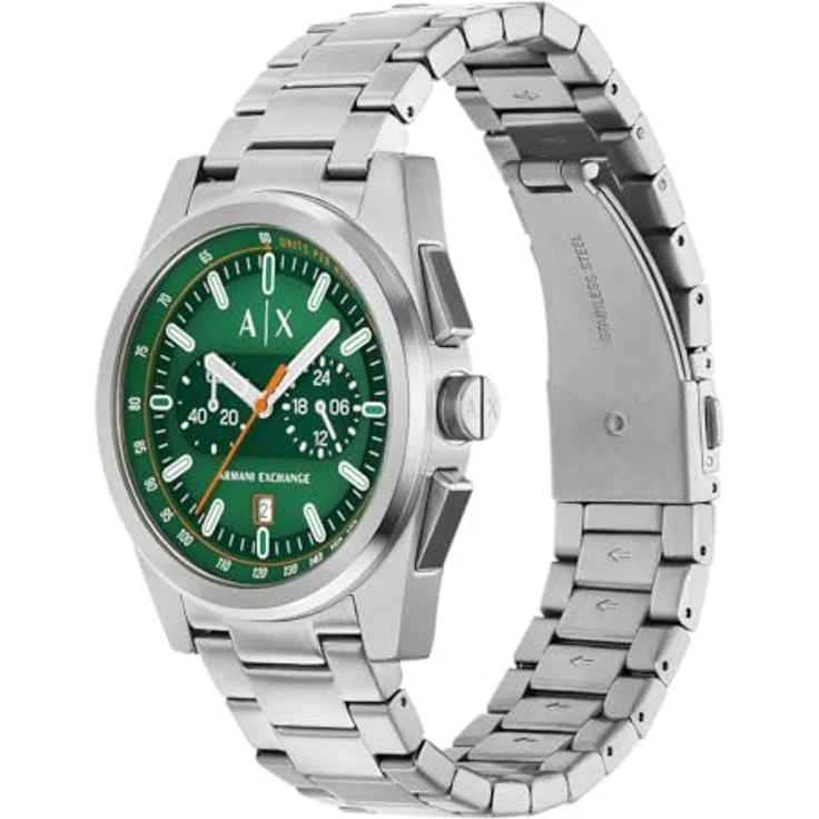 Armani Exchange Herren Analog Quarz Uhr AX2862, 42-mm-Gehäuse, grünes Zifferblatt, Edelstahl Armband – Bild 2