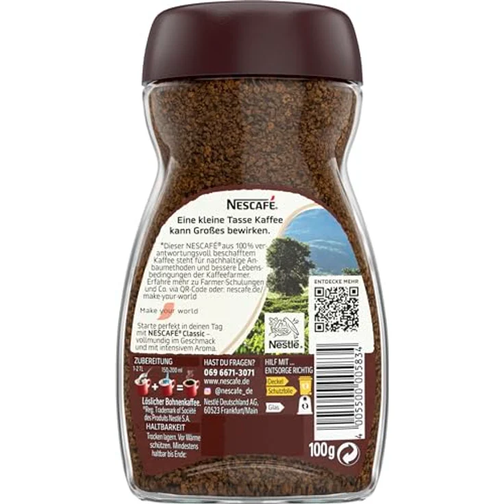 Nescafé Classic 100% löslicher Bohnenkaffee, 100g Glas (für ca. 40 Becher) – Bild 2