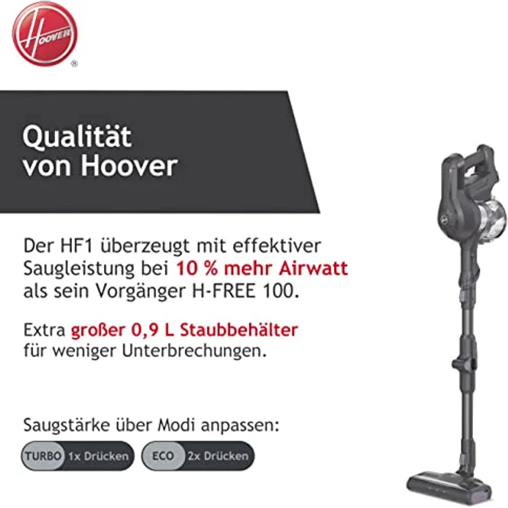 Hoover HF1 Flex Akku-Staubsauger ohne Beutel + Knick-Gelenk – bis zu 120 m² mit 1 Akkuladung – kabelloser Staubsauger mit XL Staubbehälter & Parkfunktion – Handstaubsauger mit Fugendüse & Staubbürste – Bild 2