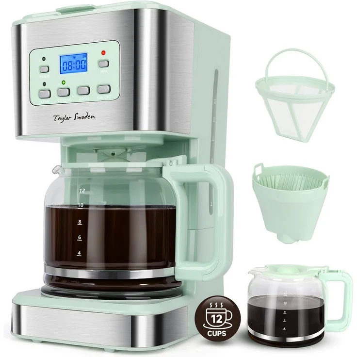 Taylor Swoden Filterkaffeemaschine 950 W, 1.5L/12 Tassen, Anti-Tropf, 24H Timer, Warmhaltefunktion, BPA-frei, wiederverwendbarer Filter, automatische Abschaltung