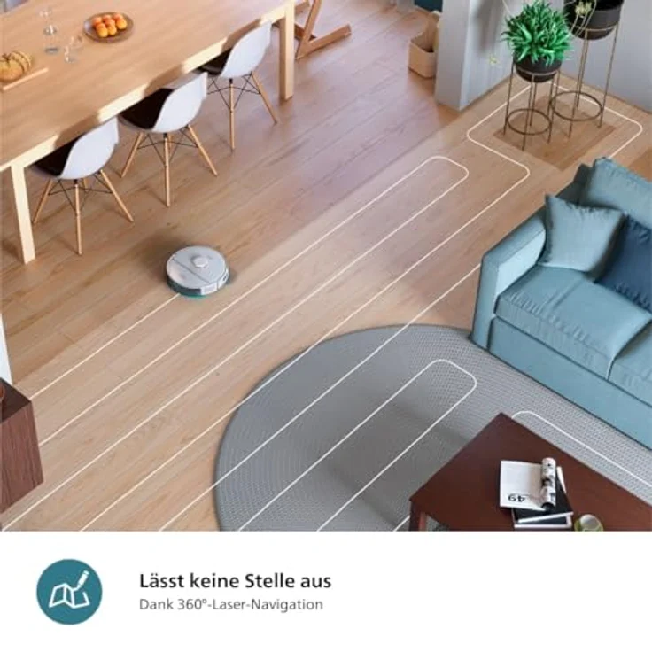 Philips Homerun Serie 2000 2. Gen, 2-in-1 Saug- und Wischroboter mit 6.000pa Saugkraft, 130 Minuten Laufzeit, Lasernavigation, Teppichboost, App-gesteuert, Arktikweiß (XU2000/25) – Bild 4