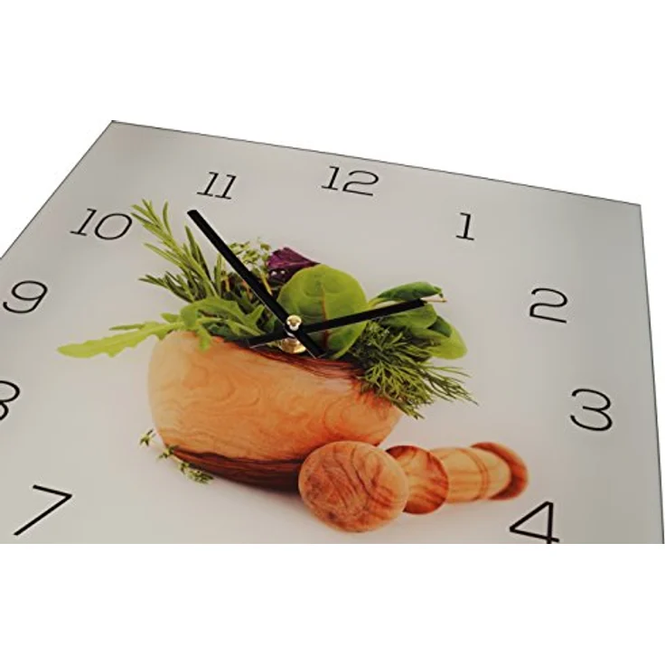 levandeo Wanduhr aus Glas 30x30cm Uhr als Glasbild Küche Kräuter Gewürze Kochen Deko – Bild 3