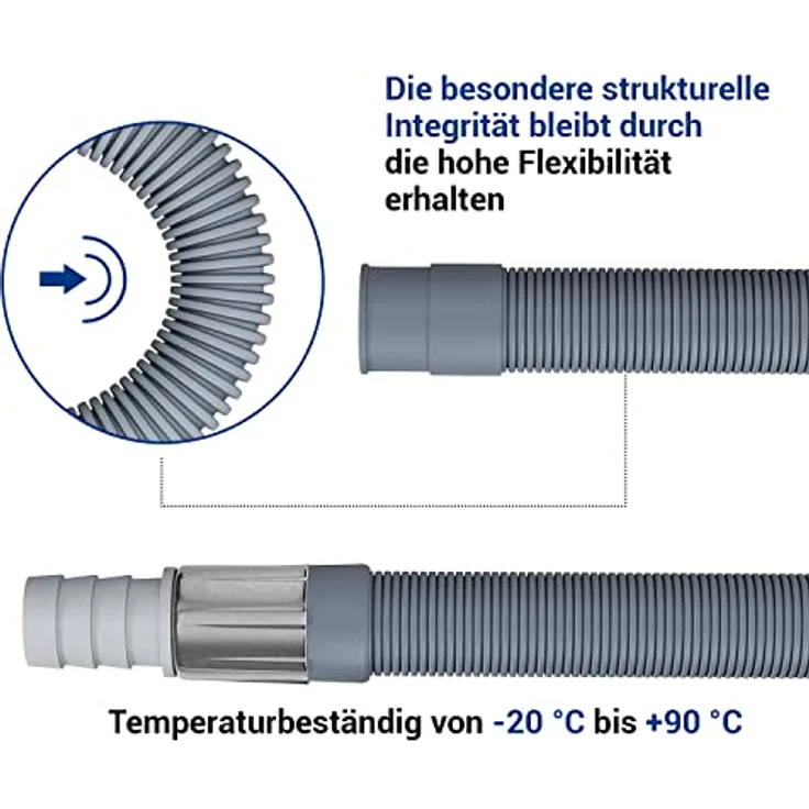 VIOKS Flexibler Ablaufschlauch Verlängerung 2m Ø 19mm-22mm Abwasserschlauch/Abfluss Schlauch Verlängerung für Waschmaschine, Geschirrspüler – Bild 4